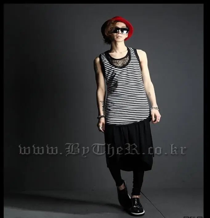 

2019 spring new Japanese and Korean version of men's fashion loose harem pants personality fake two casual men's skirt pants