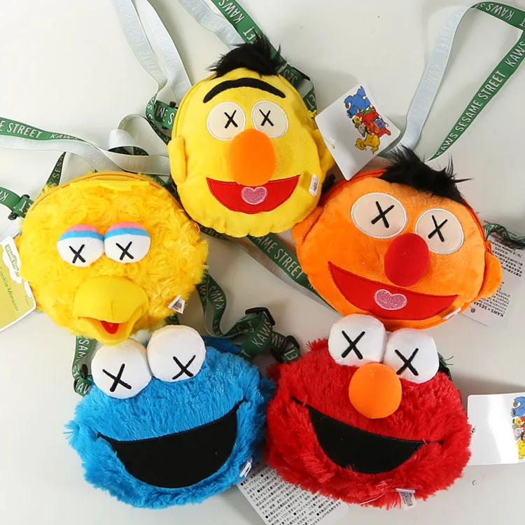

Sesame Street KAWS ELMO BIG BIRD COOKIE MONSTER BERT ERNIE Shoulder Bag Plush Cartoon Soft Stuffed Dolls Kids Birthday Gift