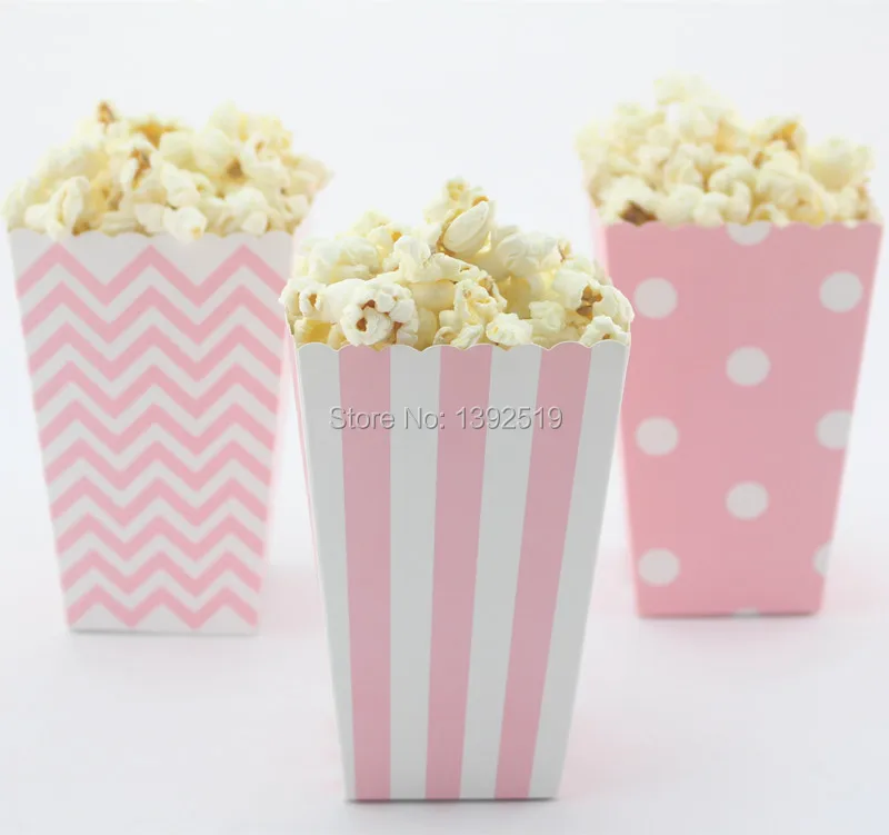 

Free Ship 36pcs Pink Paper Box Baby Shower Decoration Pop Corn Boxes Girl's Birthday Party mix 3 style Chevron Stripe Polka dot