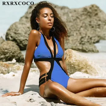 

RXRXCOCO One Piece Swimsuit Women Swimwear 2017 Sexy Bathing Suit Swim Vintage Summer Beach Wear Set Patchwork Bandage Monokini