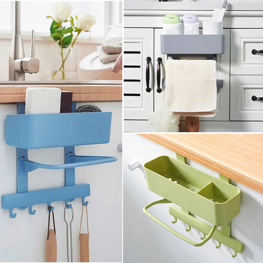 Wall Mounted Kitchen Bathroom Storage Rack Shelf Hooks Hanger Wall Mounted Kitchen Bathroom Storage