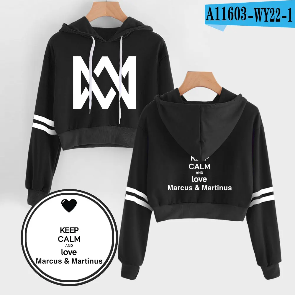 Marcus and Martinus Navel Hoodies Hip Hop New Casual Fashion women Hoodies Outwear High Street Marcus& Martinus Sexy Sweatshirt - Цвет: Black