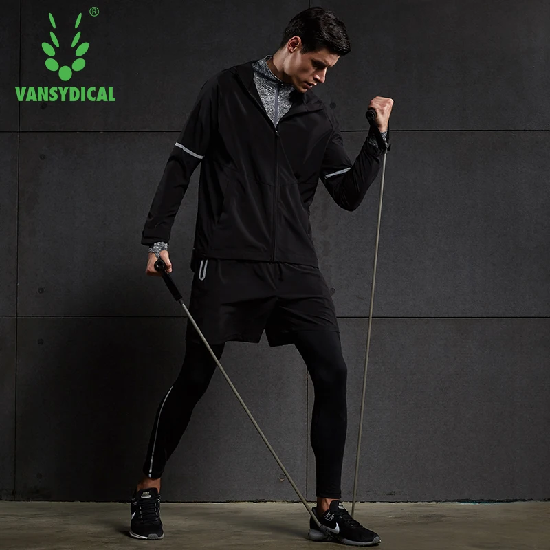 Vansydical мужские костюмы для бега зимний тренировочный спортивный костюм теплый 4 шт. спортивные костюмы мужская спортивная одежда Спортивная быстросохнущая футболка для йоги для мужчин