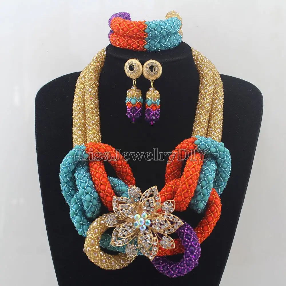 

2019 Fashion Colorful African Beads Jewelry Sets Crystal Beads Jewelry Set Nigerian Wedding Bridal Necklace Jewelry Set HD7630