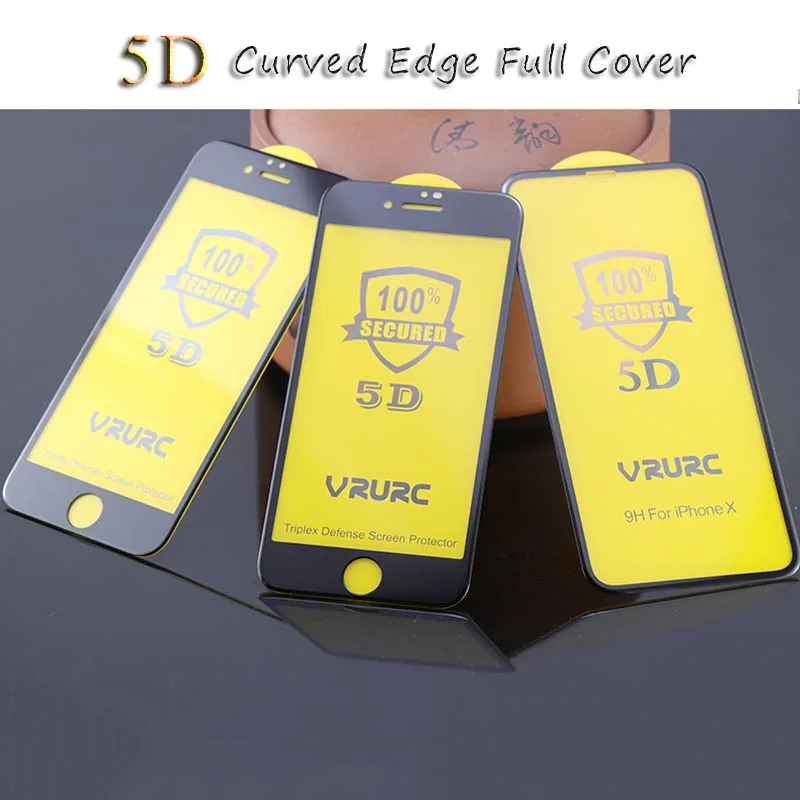 Vrurc 5D полное покрытие Экран протектор для iPhone X Стекло против пыли 9 H закаленное 6 7