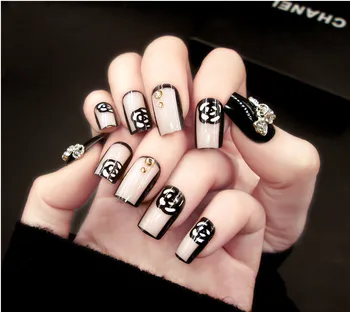

2017 New Hot 24pcs/set fashion style environmental friendly Acrylic full cover False Nail Rose floral resin Fake Nails art Tips