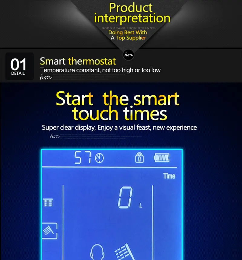 hm Intelligent Digital Display Rain Shower Set Installed in wall 2 Jets LED 24 Rainfall Thermostatic Touch Panel Mixer (18)