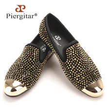 Neue gold kappe und gold kristall handgefertigten müßiggänger männer mode leder hausschuhe männer party und hochzeit kleid schuhe männer wohnungen