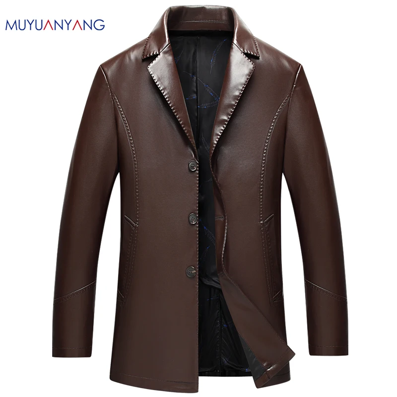 Mu Yuan Yang Plus Size Mens PU Leather Business Casual Overcoat Leather ...