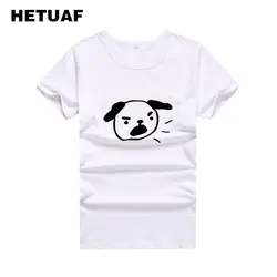 HETUAF 2018 Забавные футболки с принтом собаки для женщин в стиле хип-хоп Уличная черно-белая футболка для женщин Ulzzang Большие размеры Camisetas Mujer