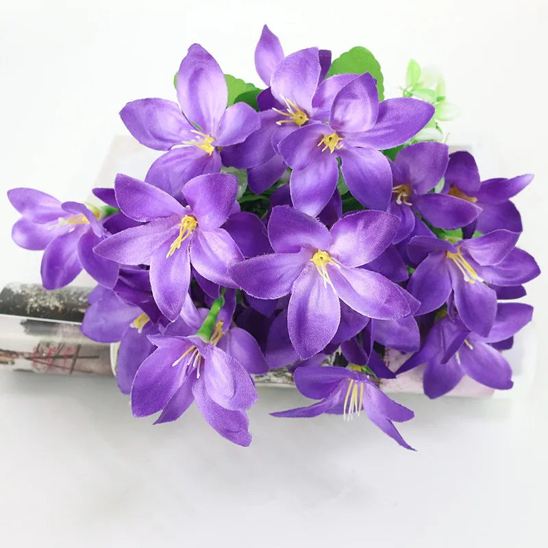 Flone Multicolor Artificial Lily Flower Fake Plastic Silk Flowers Bridal Bouquet Wedding Wreath Home Party Decor Art Floral (11)