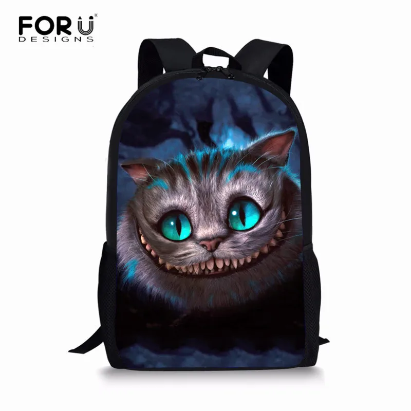 Foruigs веселый рюкзак черный школьный с принтом Чеширского кота симпатичная