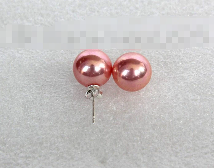 

free shipping 00291 round pink sea shell pearl earrings