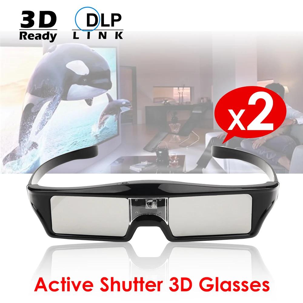 2pcs/lot USB Rechargeable Active Shutter 3D Glasses 96 144Hz DLP Link