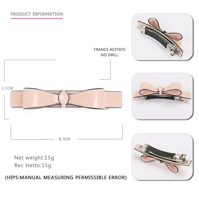Buena аксессуары для волос для женщин, модные украшения, заколка для волос для девушек, Французский ацетат, бант, заколки для волос SA5046 - Цвет: rose