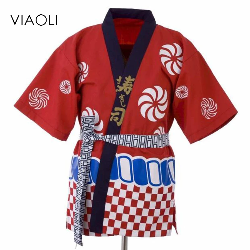 

Viaoli Unisex Chef Jacket Women Men Coat Kimono Sushi Shop Restraurant Uniform Shirt Working Suit