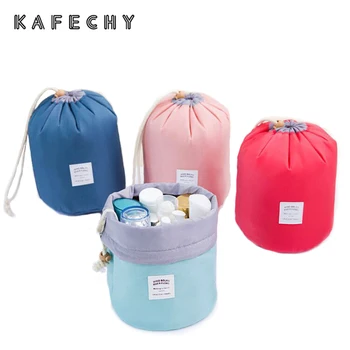 

Kafechy Fashion High Capacity Cosmetic Bag Nylon Travel Barrel Shape Make Up Bags Washing Bag Makeup Organizer Beauty Storage