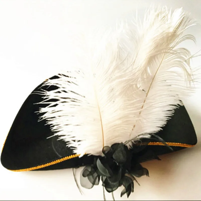 Перьевая пиратская шляпа для взрослых мужчин Косплей Королевский корт топ шапки наряды реквизит маскарад, вечеринка, Хэллоуин Рождество - Цвет: white