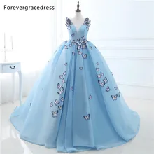 Forevergracedress Реалистичные Фотографии голубой Quinceanera платье V Средства ухода за кожей Шеи Длинные органзы спинки официальная Вечеринка платье плюс Размеры