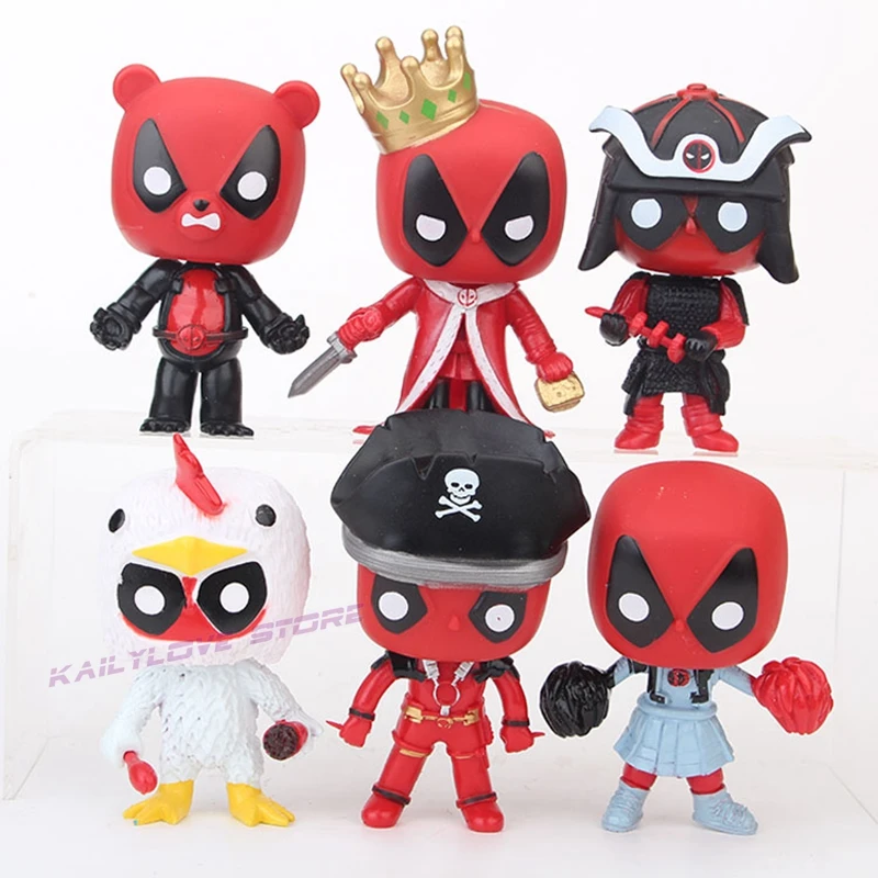 New 6Pcs/lot Marvel Deadpool Pvc Action Figure Bear Toy Cartoon Display Collection Model Jouet Toys for Party gift | Игрушки и хобби