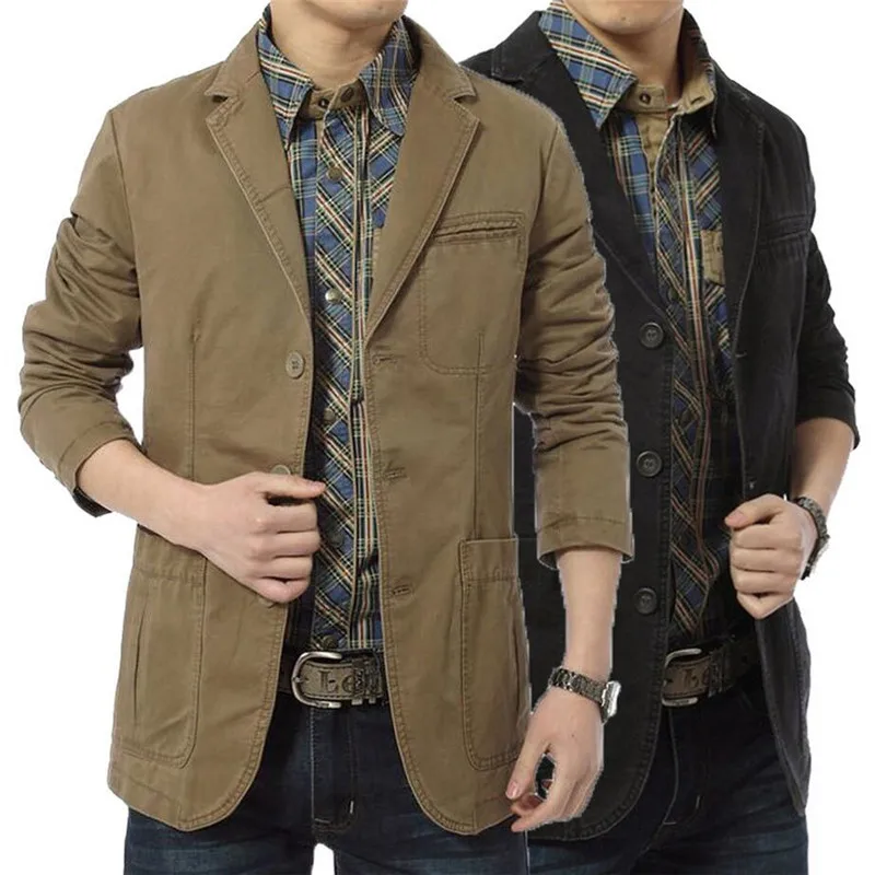 Men's Blazer Jacket Spring Autumn Casual Business Coat Cotton Turn down