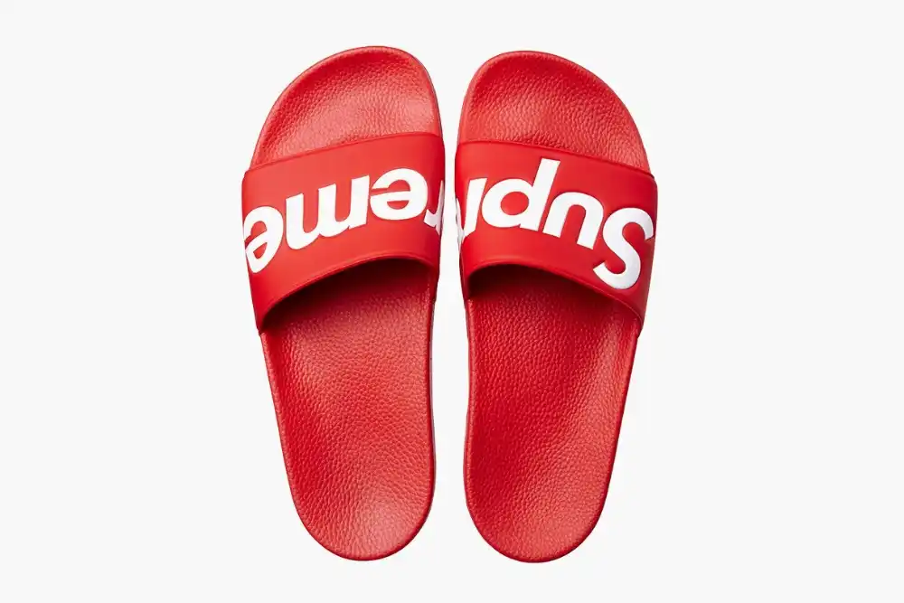 supreme flip flops red
