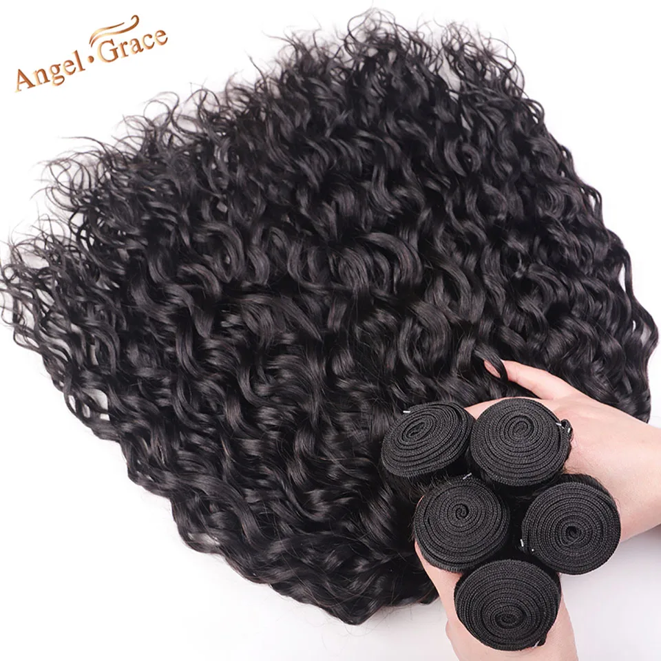 AngelGrace Hair Water Wave Bundles With Closure Remy Human Hair 3 Bundles With Closure Brazilian Hair Weave Bundles With Closure