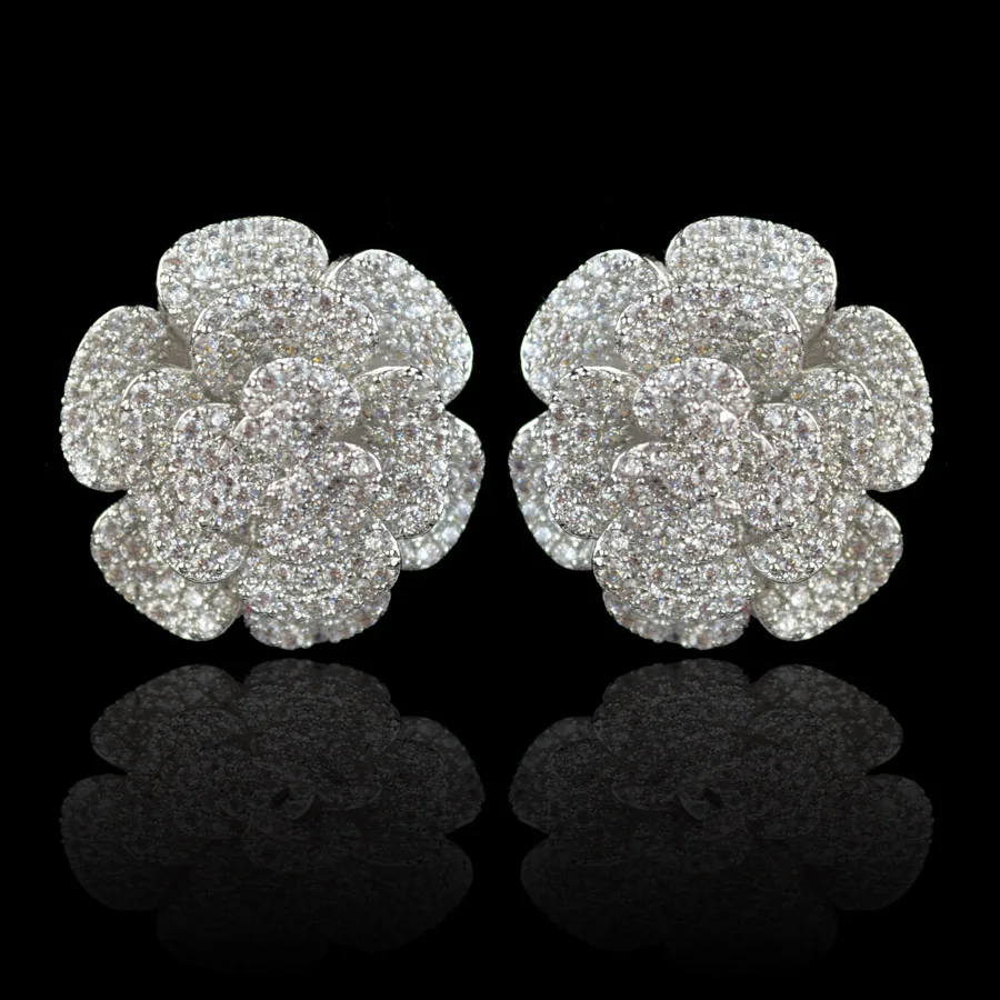 

Brand zircon earrings for women/girl, flower design luxury micro pave Cubic Zirconia stud earrings fashion jewelry