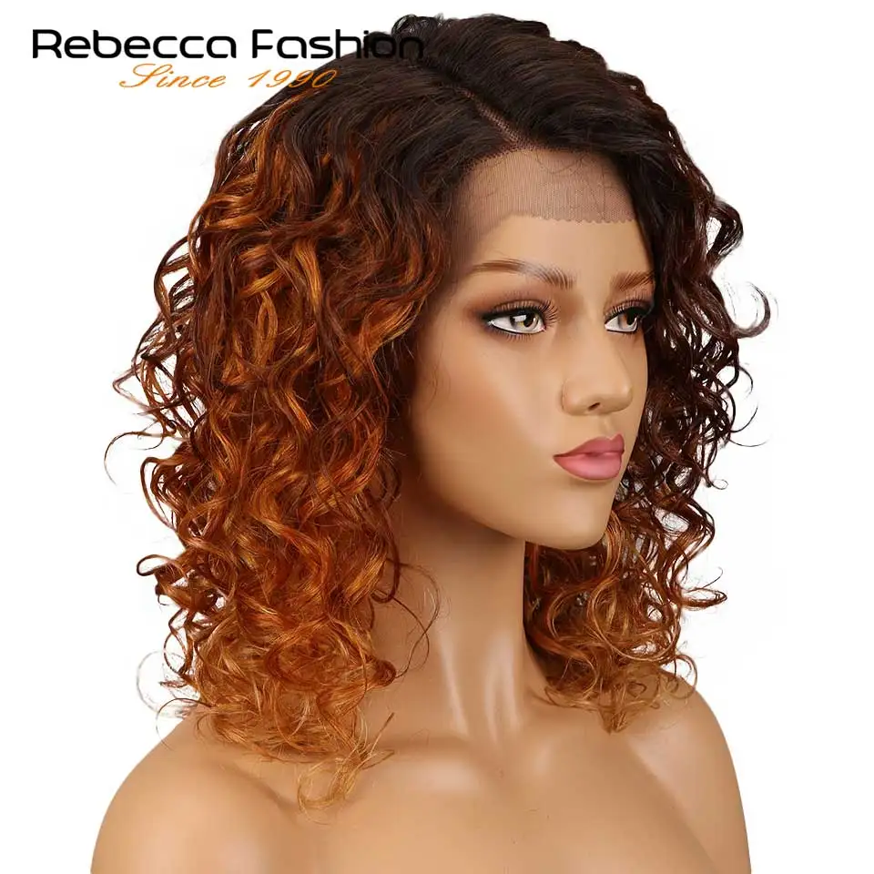 Rebecca Loose Curly Right Side Part Lace Front Human Hair Wigs For Black Women Peruvian Remy Loose Curly Lace Wigs 18 Inch
