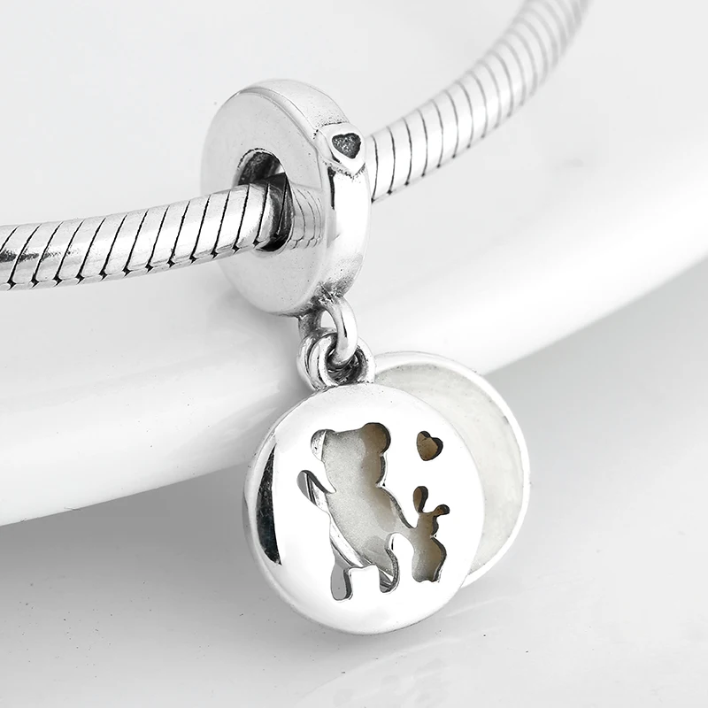Модные подвески, 925 пробы, серебристые, белые, эмалированные подвески в виде медведя, подходят к оригинальному браслету Pandora, ожерелье, ювелирные изделия
