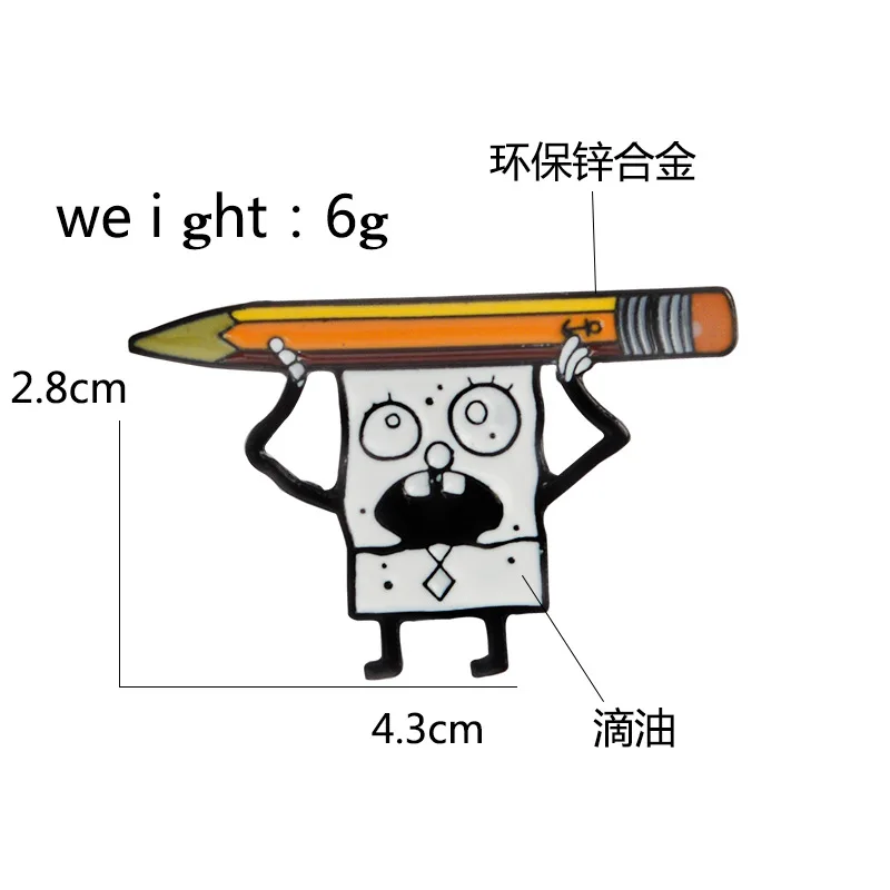 С изображением Губки Боба брошь в виде карандаша для Для женщин Для мужчин творчески джинсовая одежда сумка приспособление для бейджа эмаль контакты ювелирные броши