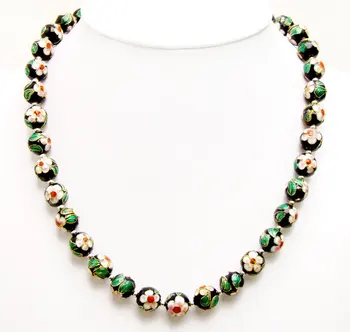

Qingmos Black 12mm Cloisonne Chokers Necklace for Women with Black Round Cloisonne & White Flower 20" Necklace Fine Jewelry-6454
