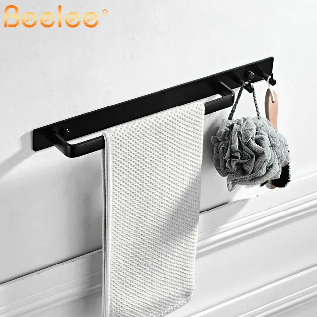 Beelee Self Adhesive Hand Towel Holder Hanger Rail with Hook Organizer