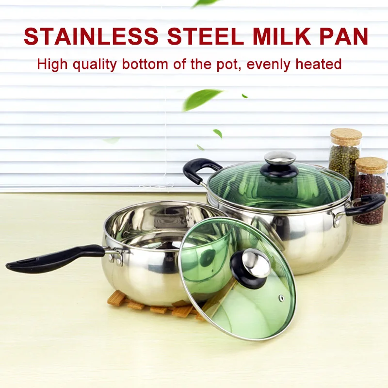 

Newly 1 Pcs Stainless Steel Cook Pot Stockpot with Lid Milk Saucepan Cookware