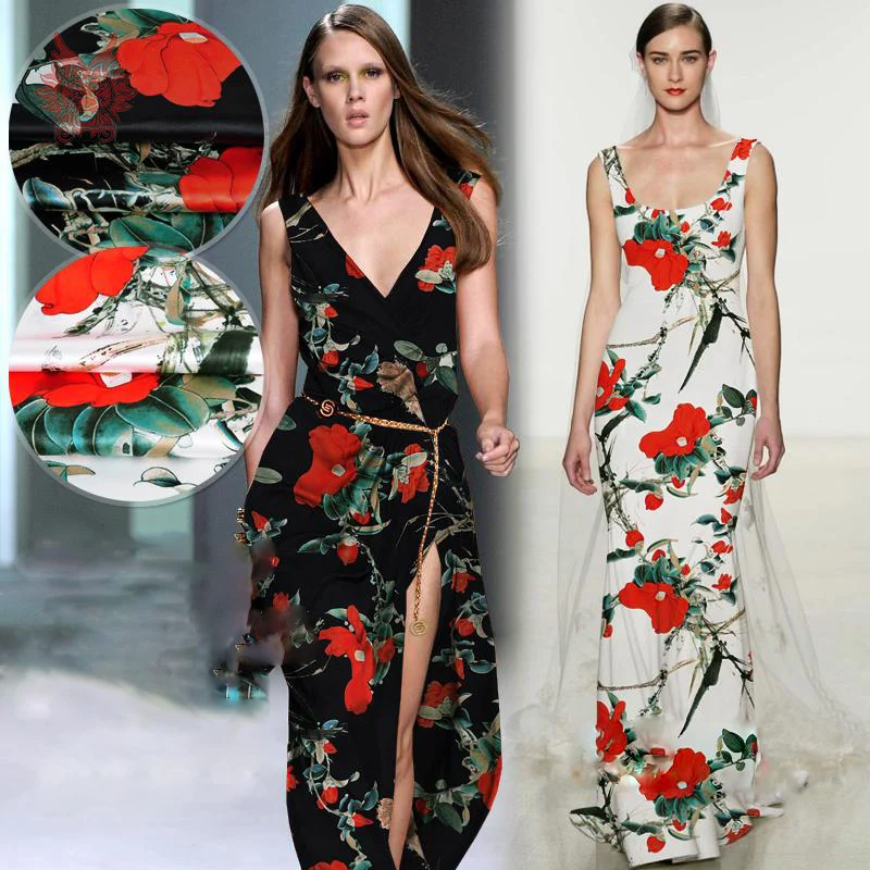 vestido de seda pura estampado