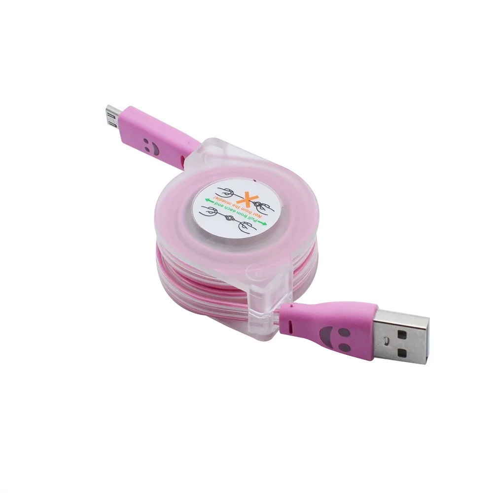 

Cable Pink Black LED Light Micro USB to USB Retractable Cable Data Charger Charging Cord forPhone Cables#3$