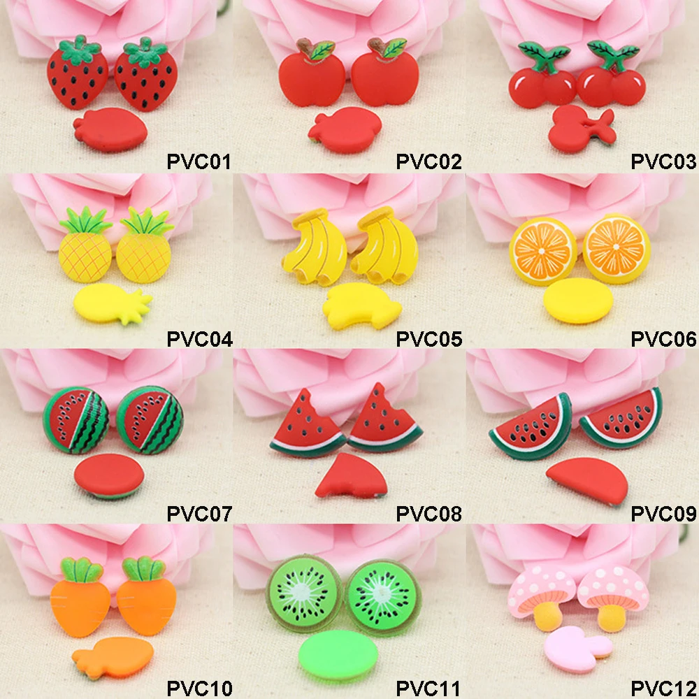 

120pcs 12 Styles Mixed Fresh Fruit Flat Back Soft PVC Assorted Fruits DIY Craft Embellishments For Home Decoration Accessories