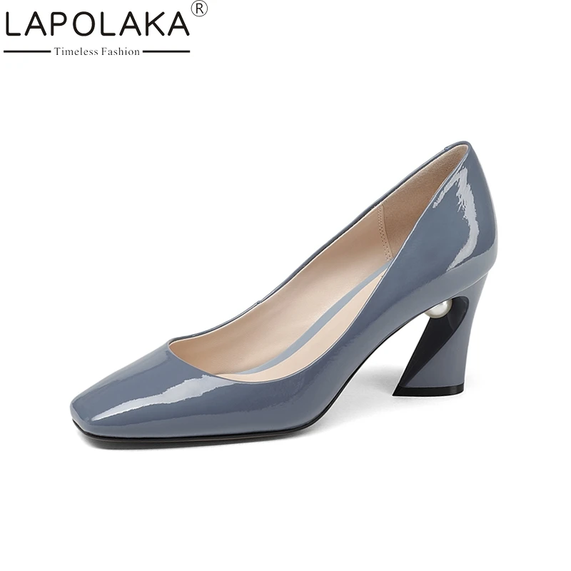 

LAPOLAKA New Fashion Genuine Leather Square High Heels slip-on Solid Shoes Woman Concise Spring Pumps Big Size 33-43