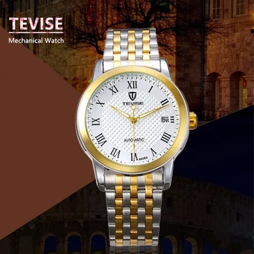 

Automatic Self-Wind Mechanical Men's Watch Brand Silver Stainless Steel Wristband Round Shape Water Resistant WristWatch B024