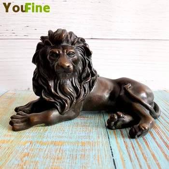 

Bronze Lion Sculpture Small Animal Desktop Decoration Simulation Wildlife Animals Statue Decoration Art Home Gift Ornaments