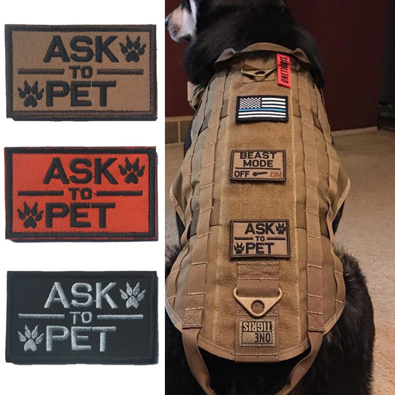

3 pieces Tactical Ask to Pet Patch Morale Military Patch K9 Service Dog Patches Canine Police Training for Vest Harness Backpack