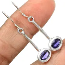 Эксклюзивное ручной работы Iolite серьги, Серебро 925 пробы, 37 мм, 3,1 г, AE0156