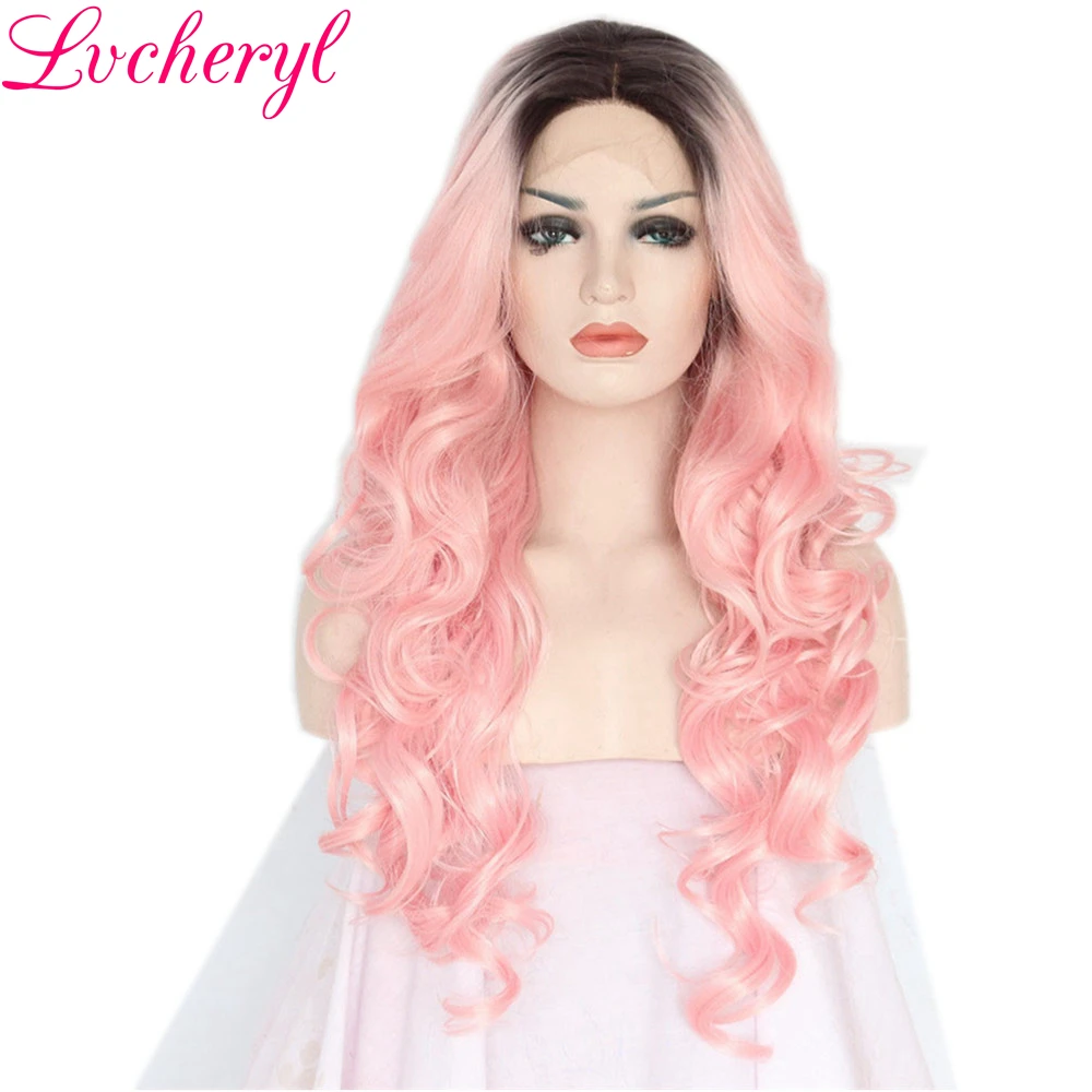 Lvcheryl Ombre розовый синтетические волосы на кружеве парик средства ухода за кожей волна Тип руки связали Glueless синтетическ