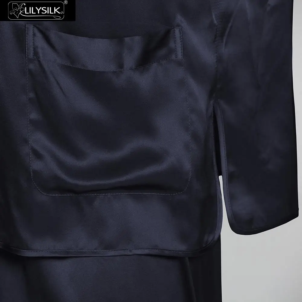 LilySilk пижама мужская шелковая домашняя одежда для мужчин костюм белье пижамный комплект шелк 22 Momme с v-образным вырезом и длинным рукавом эластичный пояс китайский кнопки