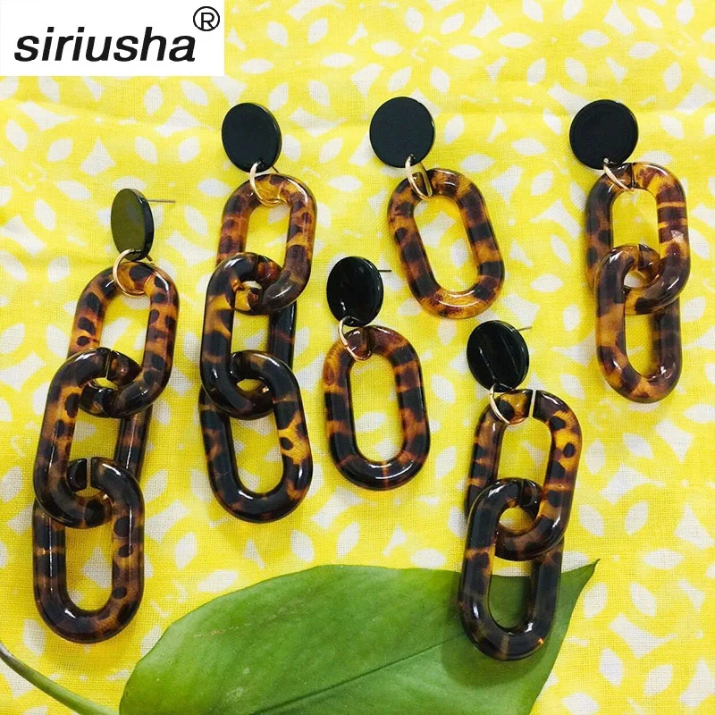 

European and American tassel earrings Fashion leopard acetate acrylic sheet material Chain buckle simple long ear jewelry Y859