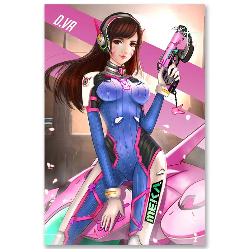 Overwatchs плакат d. va картина аниме настенные художественные шелковые Поттеры для спальни домашний декор художественные принты шелковая Живопись