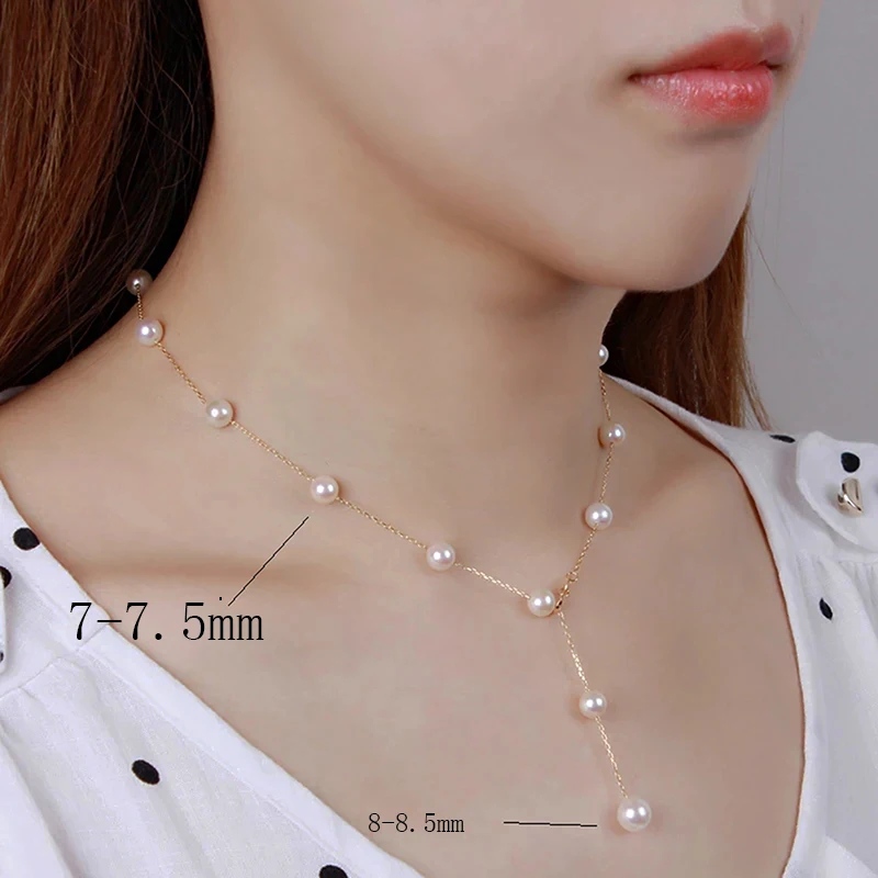 Multiple pearls chain Y necklace7-8mm 