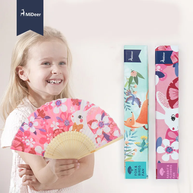 

Mideer Children Japanese Style Original Hand-Painted Portable Bamboo Fabric Polyester Fan Gift Box Toys