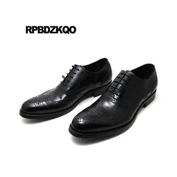 

Big Size Black Men Custom Handmade Shoes Real Leather Brogue Formal Dress Italy European Oxfords Rubber Sole Wingtip Italian