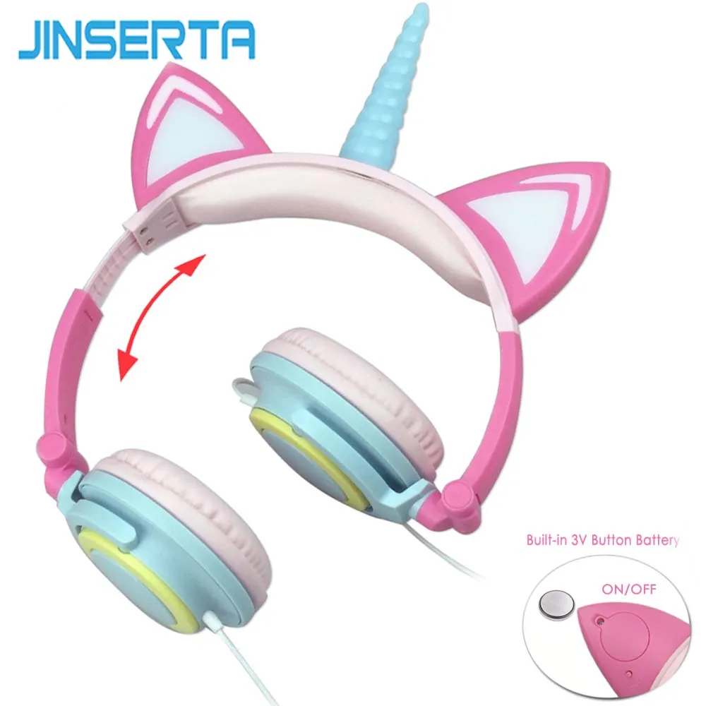 JINSERTA Flashing Unicorns Kids Headphones Foldable Gaming Headset